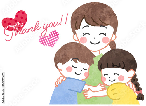 笑顔で子供を抱きしめる母親のイラスト