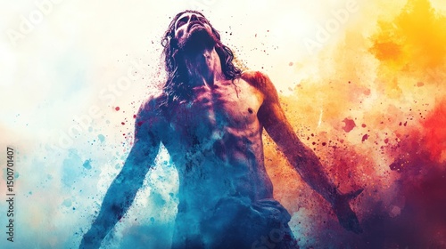 Resurrection of Jesus Christ Watercolor Painting on White Background - Sacrifice on the Cross, Friend, Savior, Church Colorful Splash