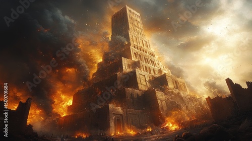 Tower of Babel Watercolor - Old Testament Biblical Illustration