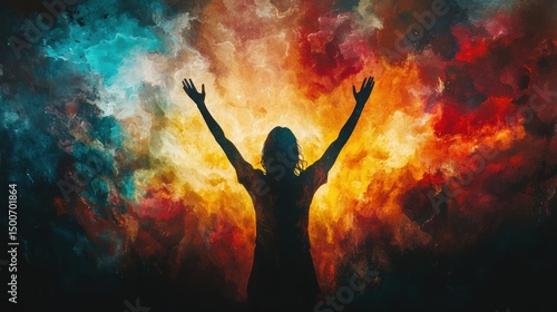 Wallpaper Mural Christian Woman Worshiping with Raised Hands - Watercolor Abstract Illustration on Black Background, Cultural Diversity Concept Torontodigital.ca