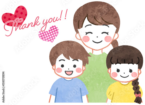 笑顔で並ぶかわいい親子のイラスト