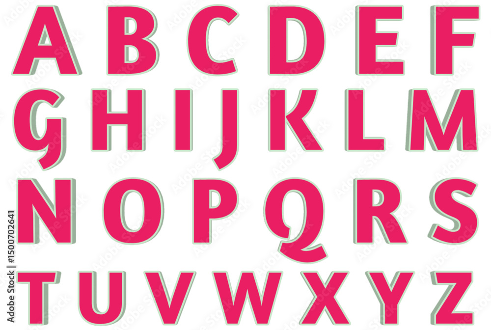 Bright Pink 3D Alphabet Letters, text effect, abc Bright Pink 3D Alphabet Letters, text effect, abc