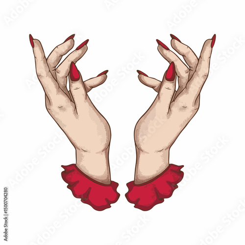 illustration art hand drawn hand with red nails tattoo and t-shirt designPrint
