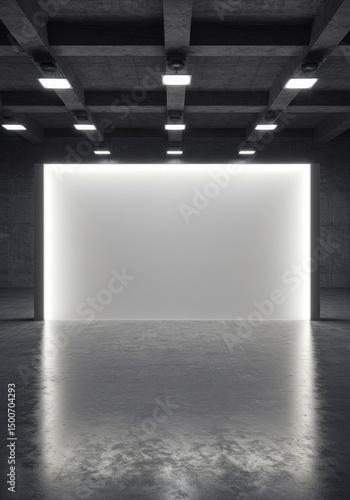 Modern Interior Empty Room With Glowing Light Panel and Concrete Background