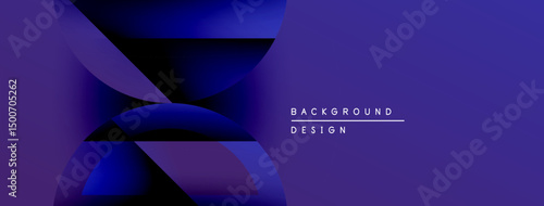 Abstract purple design features overlapping shapes, gradients. Minimalist style with text elements indicating background, design concept.