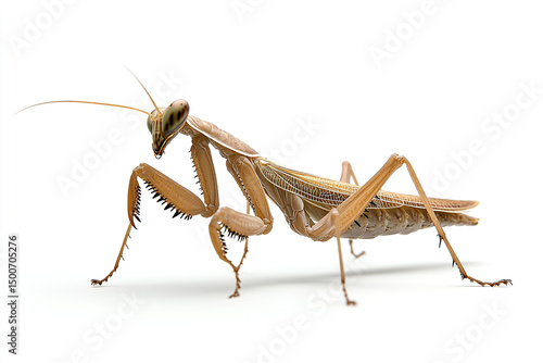 Wallpaper Mural Mantis in a Hunting Pose with Sharp Front Legs Isolated on White, Shiny Green Jewel Beetle Resting on a Leaf Isolated on White, Silk Moth Resting with its Wings Spread Isolated on White Torontodigital.ca