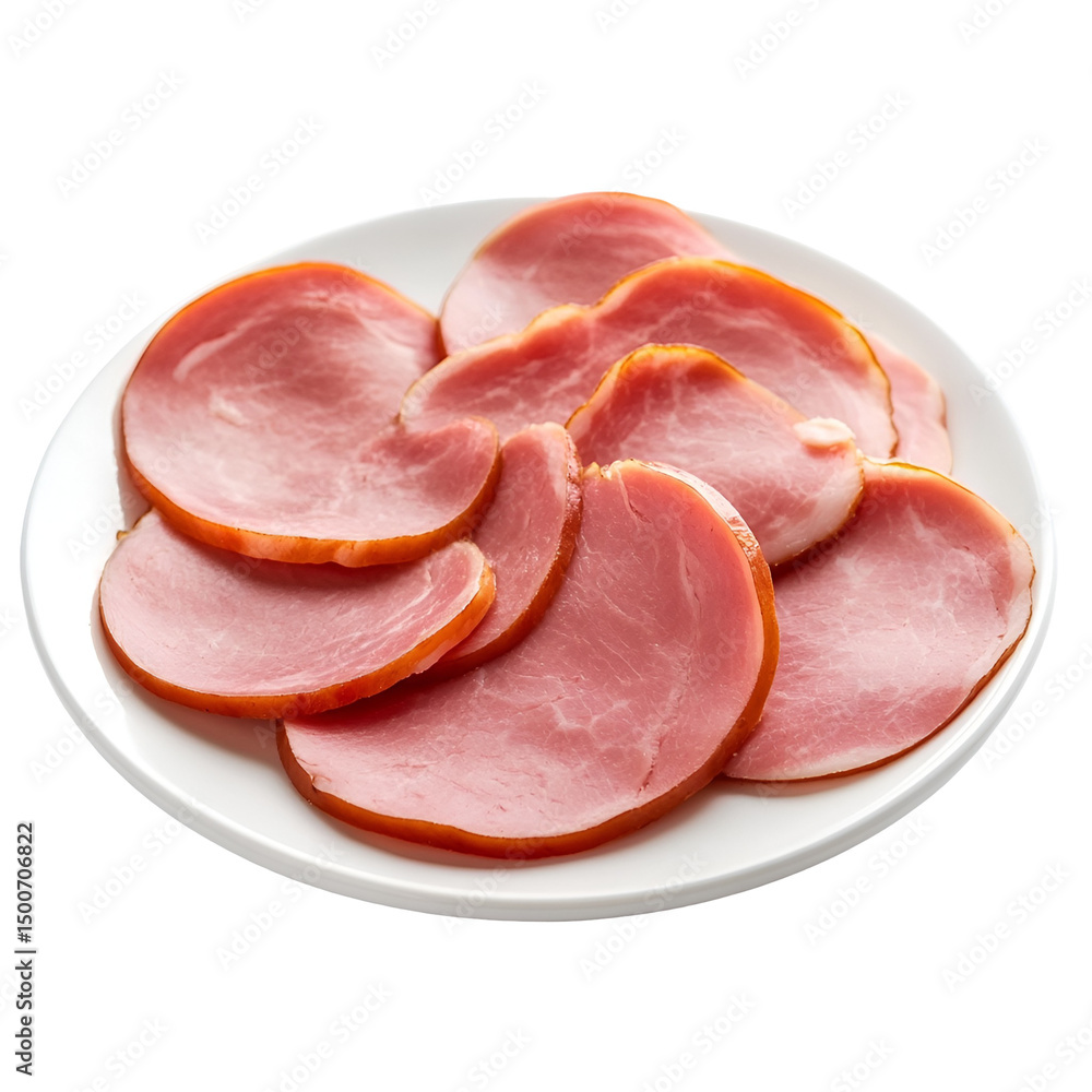 Sliced Smoked Ham on White Plate Delicious Meat Sliced Smoked Ham on White Plate Delicious Meat