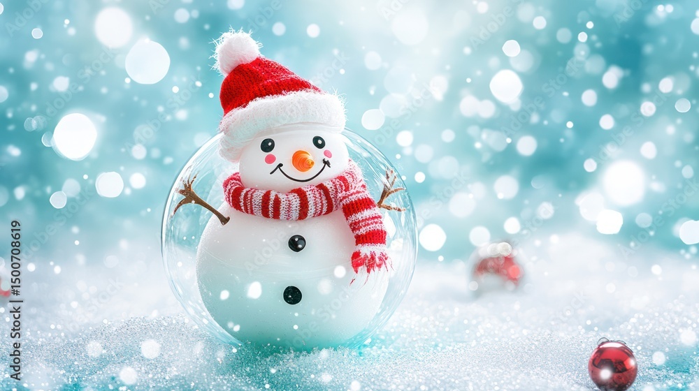 Festive snowman snow globe, winter wonderland, Christmas card
