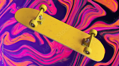 Yellow skateboard on abstract background, symbolizing dynamic urban lifestyle