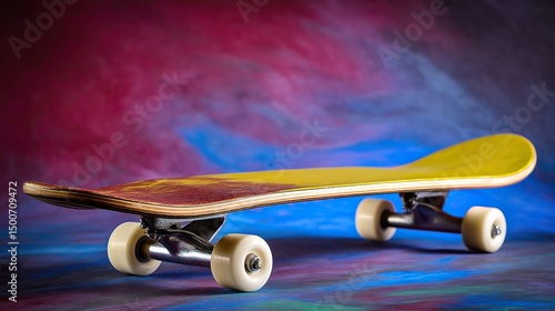 Yellow skateboard on abstract background, symbolizing dynamic urban lifestyle