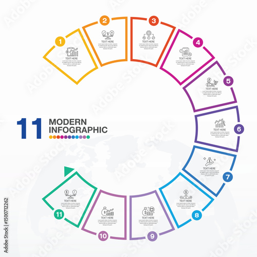 Infographics design template, with 11 steps or options. Business concept.