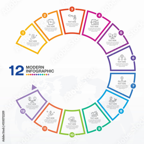 Infographics design template, with 12 steps or options. Business concept.