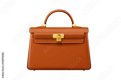 The Exquisite Hermès Kelly Bag: A Timeless Classic in Saddle Brown isolated on transparent background , cutout	