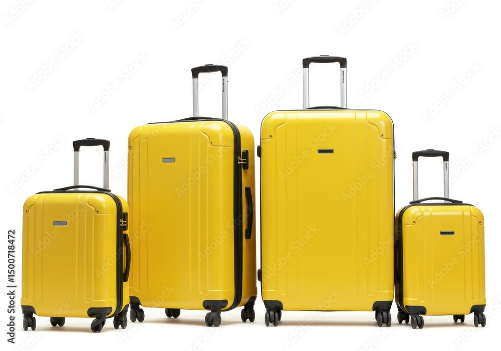 Four yellow suitcases of varying sizes Four yellow suitcases of varying sizes