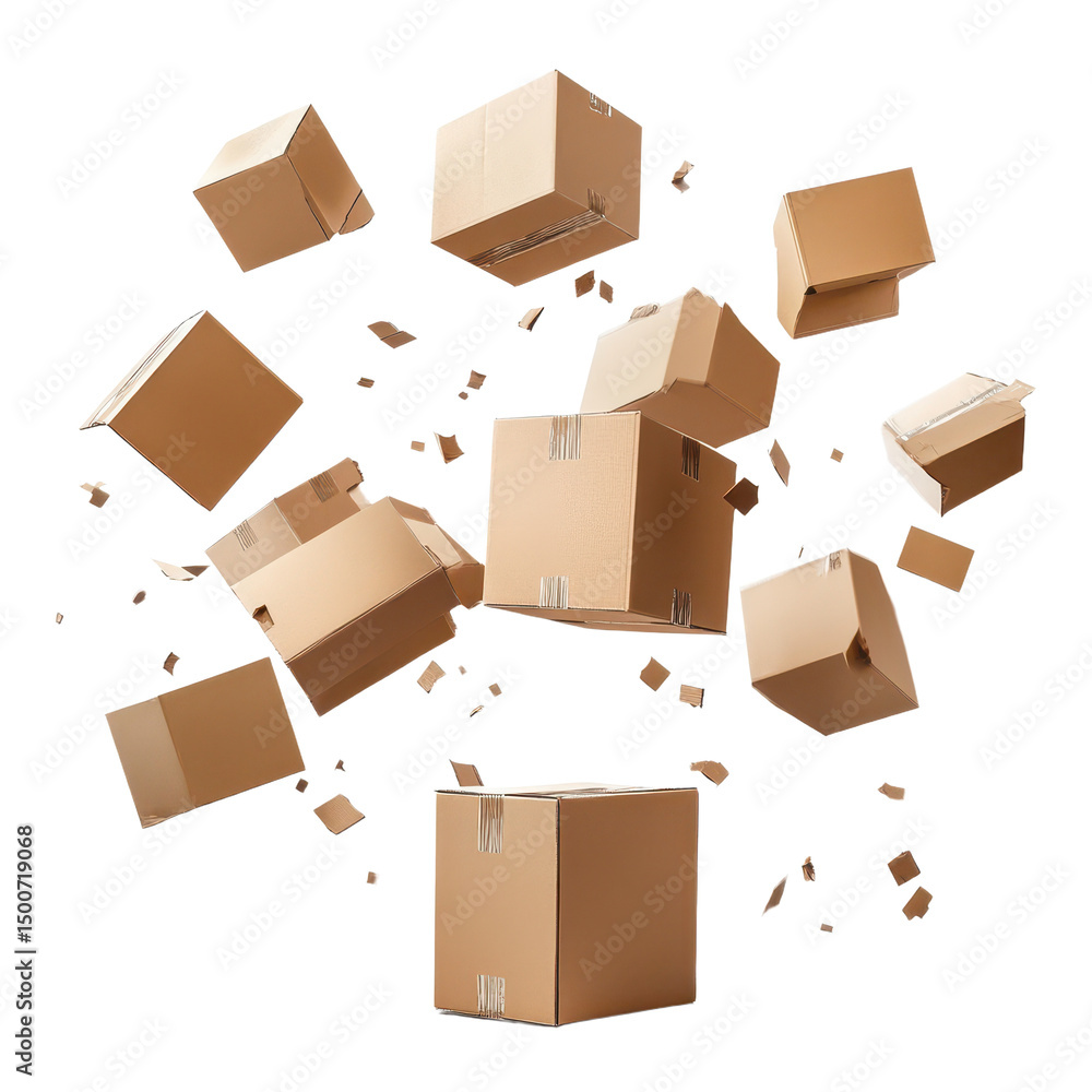 Fototapeta premium flying boxes isolated on transparent background. PNG