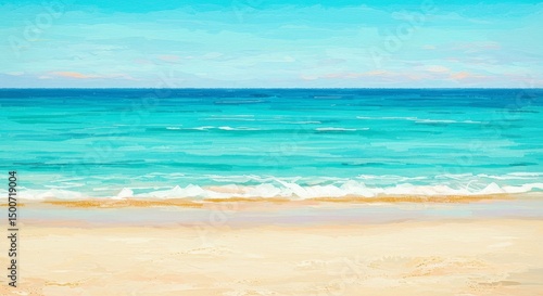 Photo of a Beautiful Coastal Beach Scene with Turquoise Ocean and White Sand