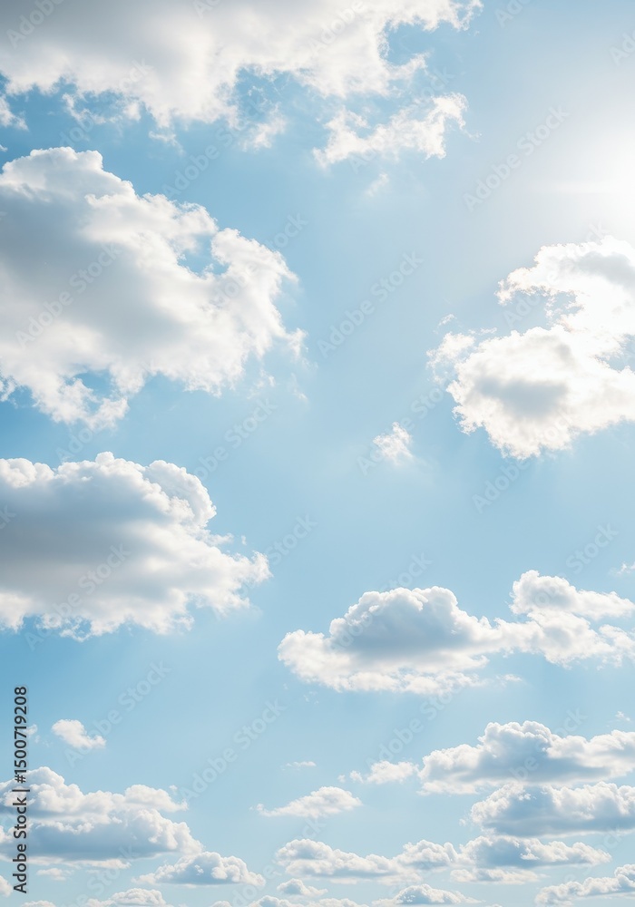 Obraz premium Photo Of A Bright Blue Sky Filled With White Cumulus Clouds And Sunlight
