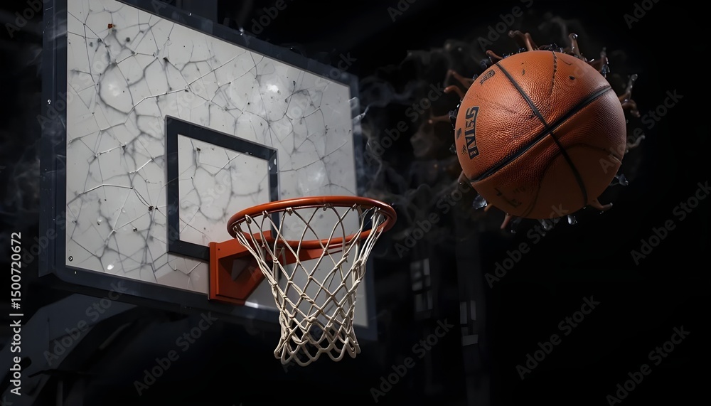 The thrill of the game intensifies as the basketball nears the hoop about to score captured with dynamic motion blur and The thrill of the game intensifies as the basketball nears the hoop about to score captured with dynamic motion blur and