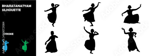 Bharatnatyam Dance Silhouette Vector Set – Classical Indian Dance Poses Collection