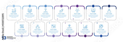Square infographics design template, with 13 steps or options. Business concept.