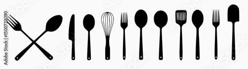 Kitchen Utensil Silhouette Icons Set