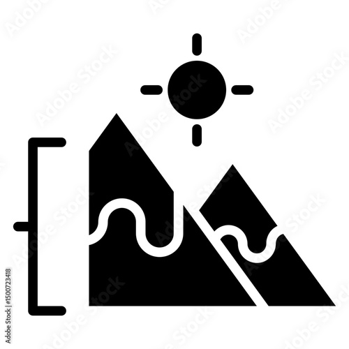Altitude - Glyph Black Fill Silhouette Icon - Mountain landscape icon representing altitude, elevation, and terrain data in geography