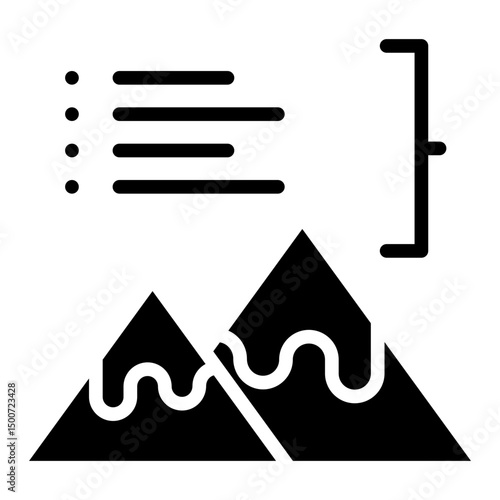 Mountain Data - Glyph Black Fill Silhouette Icon - Mountain range with data chart representing geographical terrain analysis
