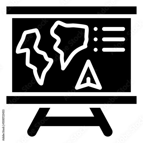 Classroom Map - Glyph Black Fill Silhouette Icon - Board with map display for geography education or classroom settings