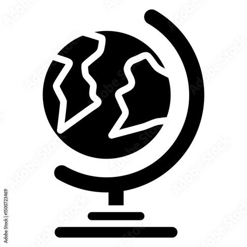 Globe Stand - Glyph Black Fill Silhouette Icon - Globe on stand symbolizing global education, travel, or geography learning