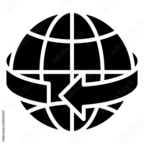 Latitude - Glyph Black Fill Silhouette Icon - Globe with red arrows indicating horizontal lines, representing Earth's latitude system