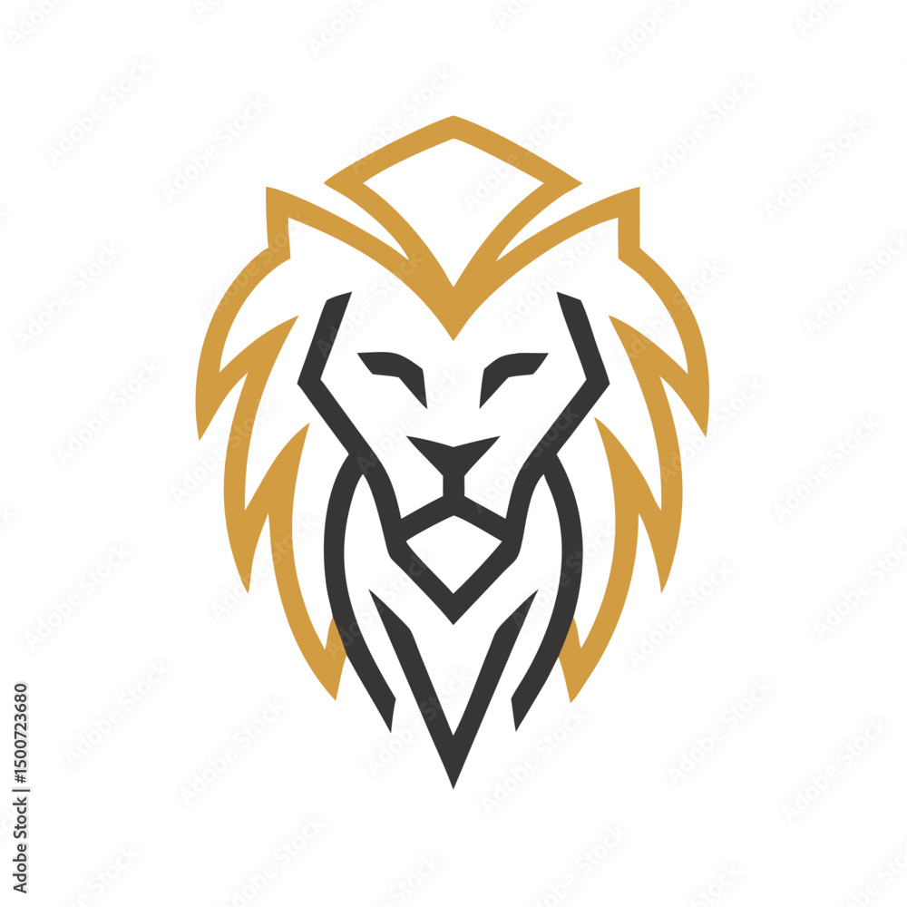 Obraz premium Linear Gold Lion Head Design vector illustration