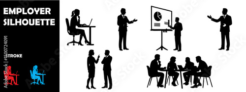 Employer Silhouette Vector Set – Business Leader, Boss, and Workplace Management Icons