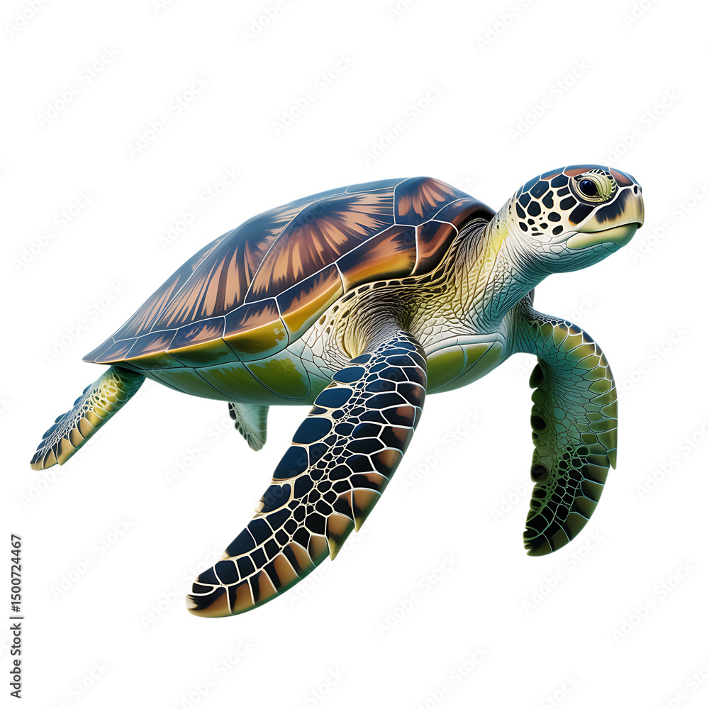 Fototapeta premium Realistic Sea Turtle Isolated on White Background