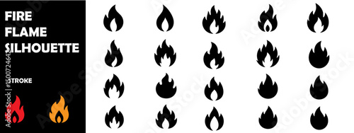 Fire Flame Silhouette Vector Set – Burning Flames, Heat, and Energy Icons