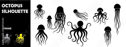 Octopus Silhouette Vector Set – Marine Life and Sea Animal Icons