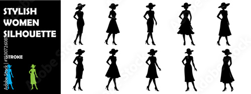 Stylish Women Silhouette Vector Set – Fashionable Female Poses and Trendy Looks