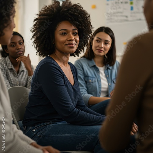 Photo Group of Diverse People in a Support Meeting with Smiles and Focus