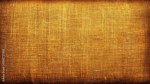 A textured burlap fabric background with a warm, golden-brown tone and a woven, rustic appearance.