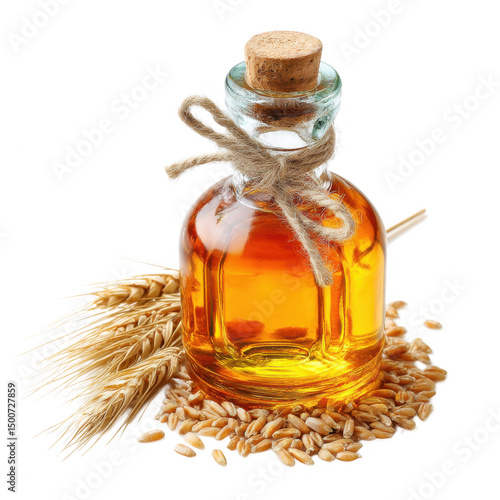 Golden Wheat Germ Oil in Glass Bottle with Wheat