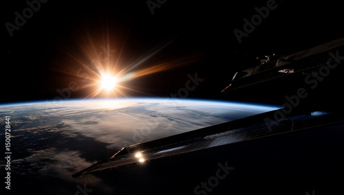 Earthrise, sun flare, cosmic view