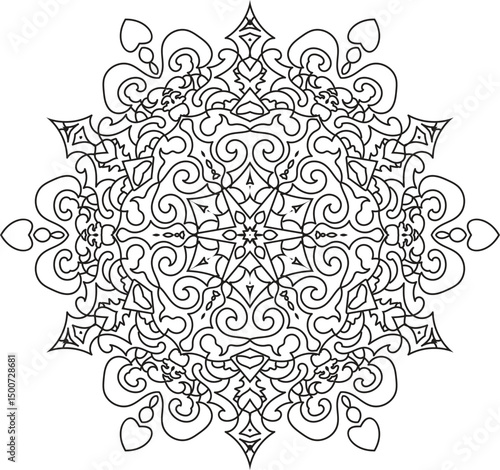 Intricate Italianate Mandala Design Featuring Ornate Swirls and Geometric Elements for Meditative Coloring and Elegant Decoration