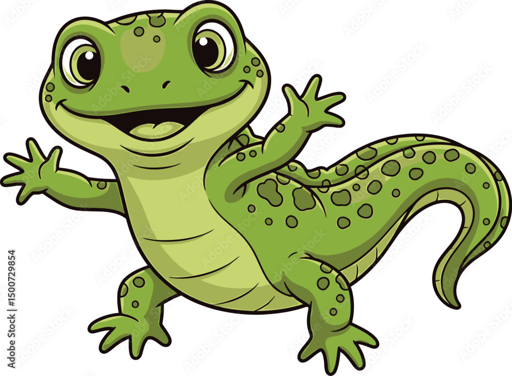 Obraz premium reptilian, humanoid, cartoon frog, green, spotted, large eyes, friendly expression, detailed, vibrant colors, dynamic pose 