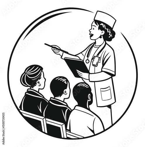  Nurse Educating Medical Students – Training and Healthcare Vector