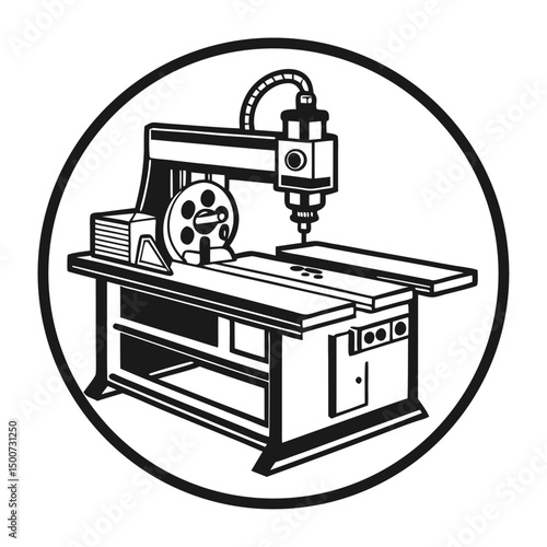  "CNC Milling Machine Vector Illustration"