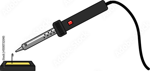 Soldering iron with stand for electronics in workshop setting  