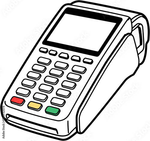 Card payment terminal in simple outline design with buttons  