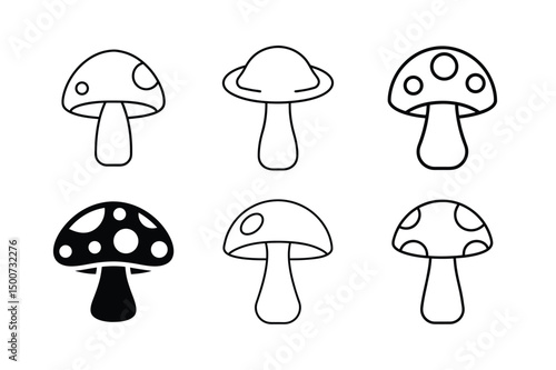 line style mushroom icons black and white vector