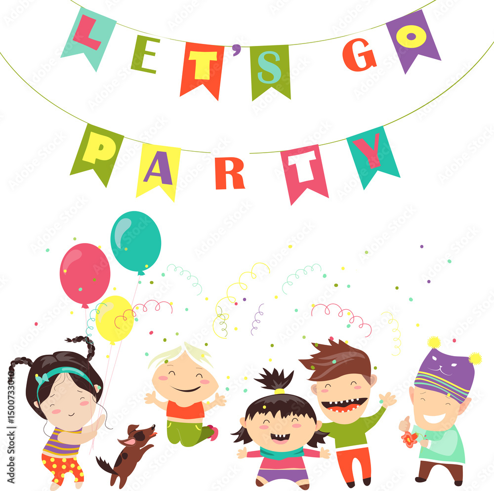 Happy kids celebrating Birthday. Vector greeting card Happy kids celebrating Birthday. Vector greeting card