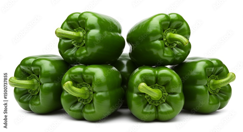 Photo of a Pile of Green Peppers with White Background Isolated Photo of a Pile of Green Peppers with White Background Isolated