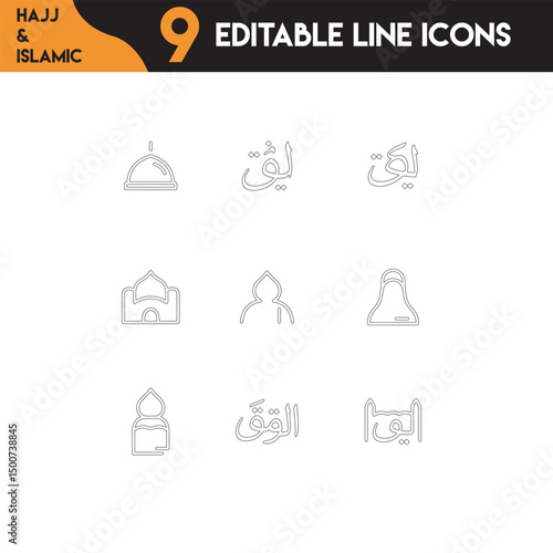 Muslim Worship Outline Icons Set for Graphic and Digital Designers.